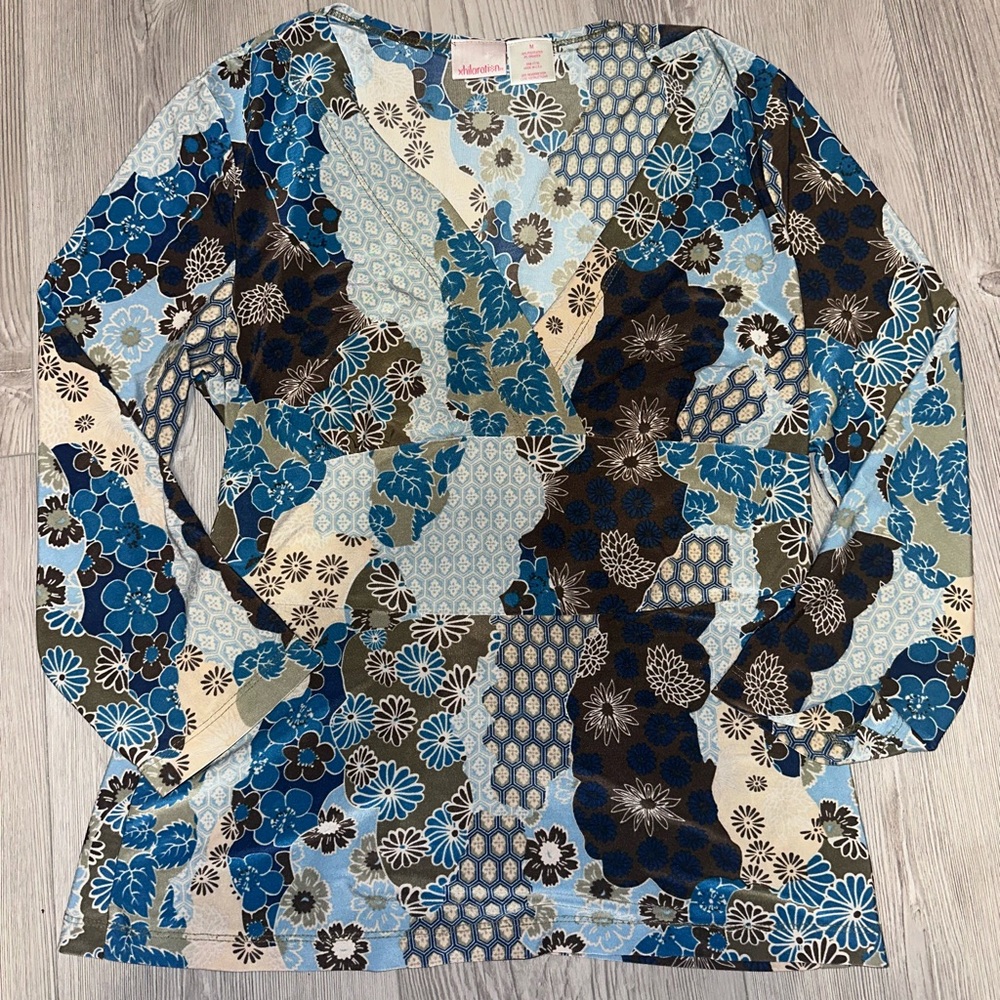 Xhilaration Blue and Brown Floral Blouse
